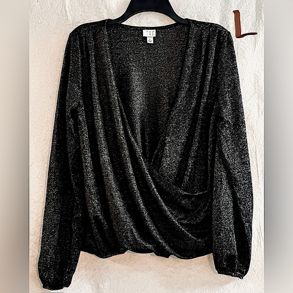 LADIES BLACK & GREY SPARKLY TOP - Picture 1 of 2